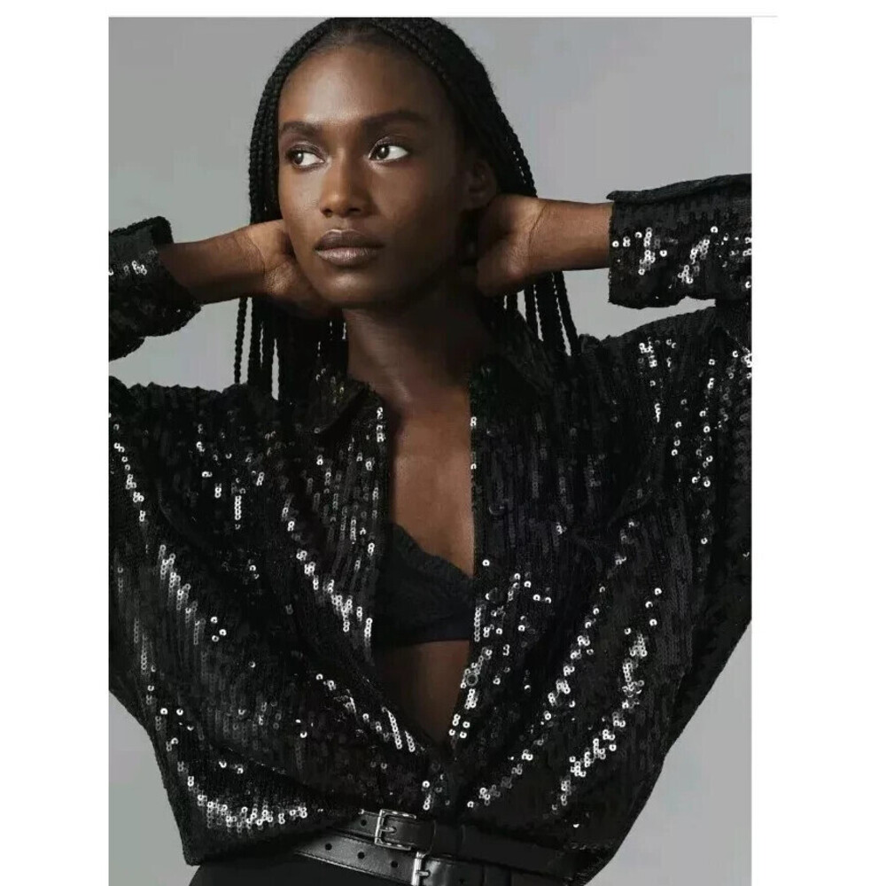 Pilcro Sheer Long-Sleeve Sequin Shirt XL NWT